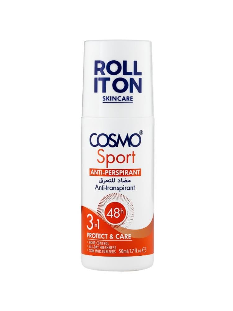 Cosmo Sport 3-in-1 Antiperspirant Deodorant Roll-On for Men - 48 Hour Protection, 50ml
