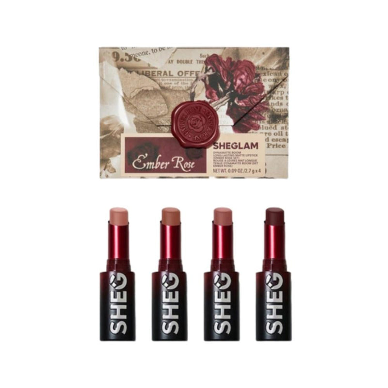 Sheglam Ember Rose Dynamic Boom Matte Lipstick Set, Vegan, 4-Piece, 2.7g