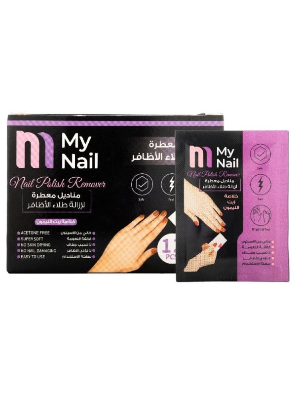 Nail Polish Remover Wipes Acetone-Free Lemon Scented My Nail 24 Count