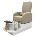 Salon System Pedicure Chair - Beige Leather, White Base, Storage Drawers