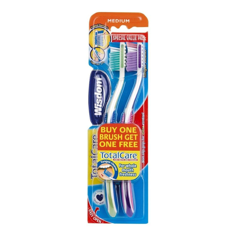 Wisdom Complete Care Toothbrush, Medium Bristle, Dual-Head, 2-Pack