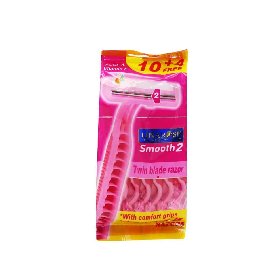 Linarose Smooth2 Twin Blade Razor for Close Shave & Sensitive Skin Pink Razor 14 count