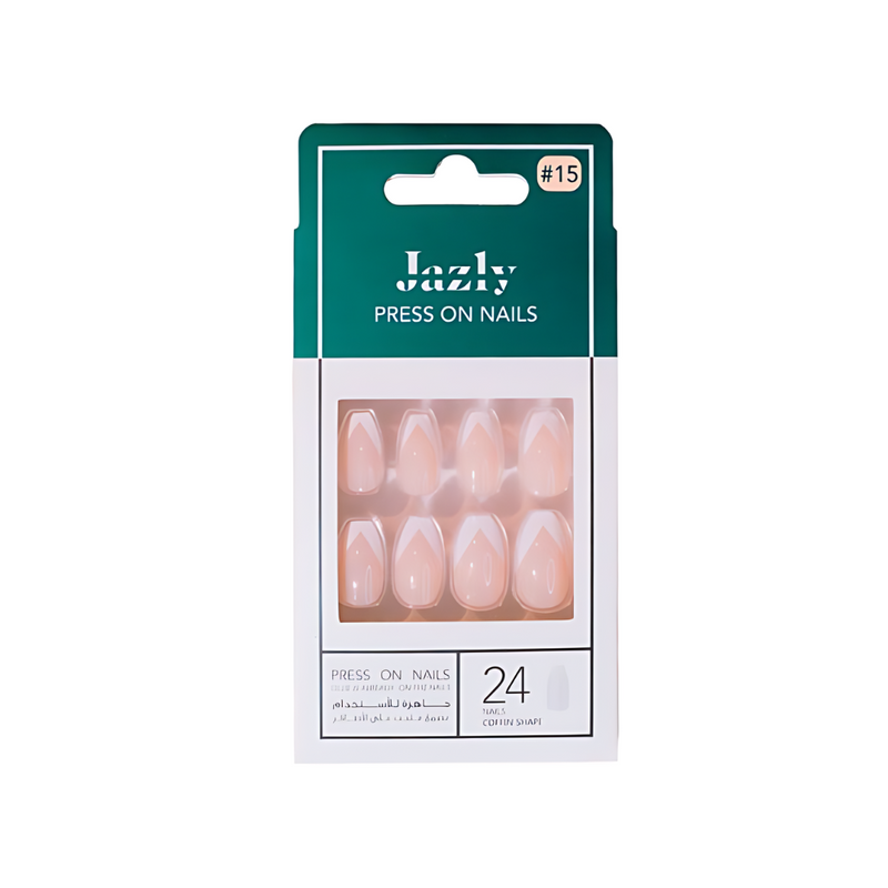 Jazli Self-Adhesive Artificial Nails, Oval Shape, Size 15, 24 Count