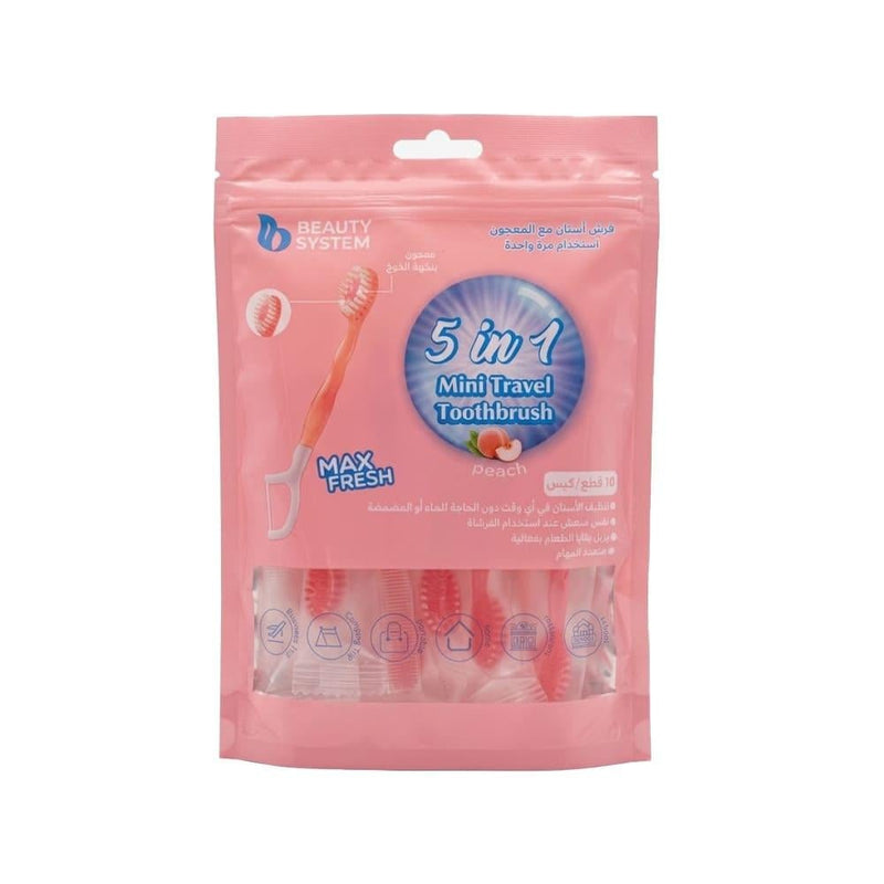 Travel Oral Care Kit Toothbrush Toothpaste Floss Peach Beauty System 10 Pack