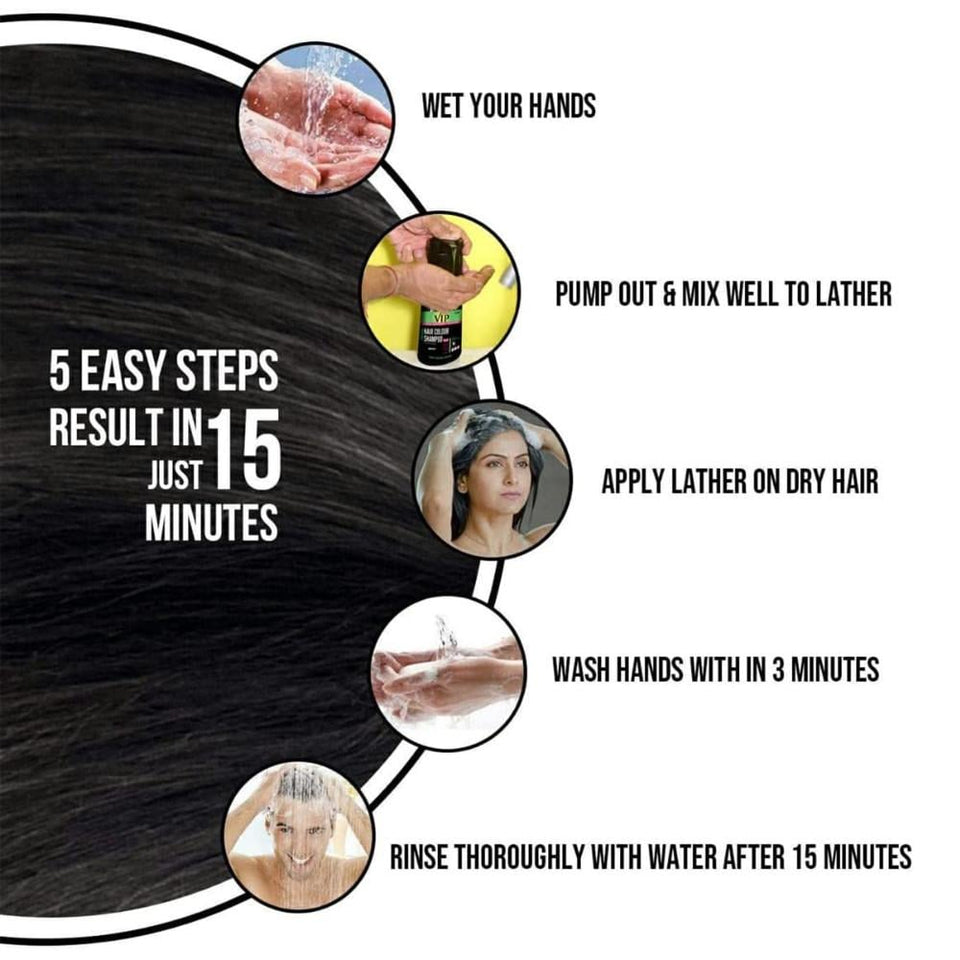 VIP Black Hair Color Shampoo with Pearl Extract Covers Gray Hair 180ml