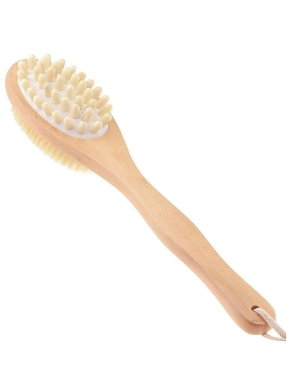 Beauty System Body Shower Brush - Double-Sided, Long Wooden Handle