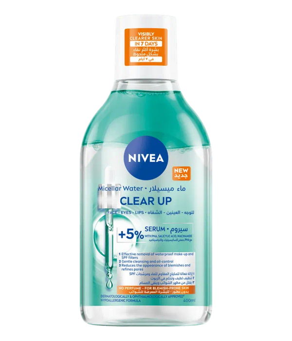 Clear Up Micellar Water Makeup Remover Gentle Cleansing Nivea 400ml