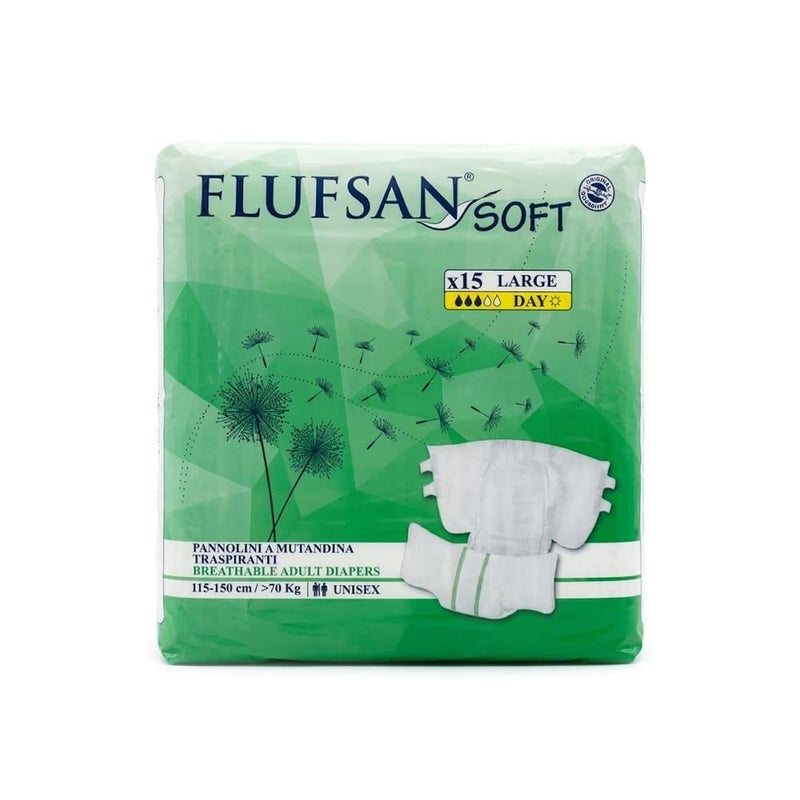 Adult Diapers for Fecal Incontinence Large Size Soft Flufsan 15 Count