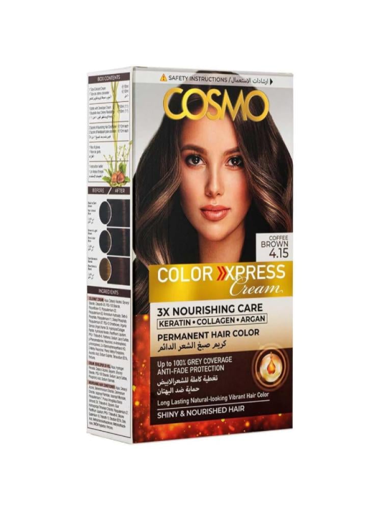 Cosmo Permanent Hair Dye in Coffee Brown with Keratin & Argan Oil - 4.15