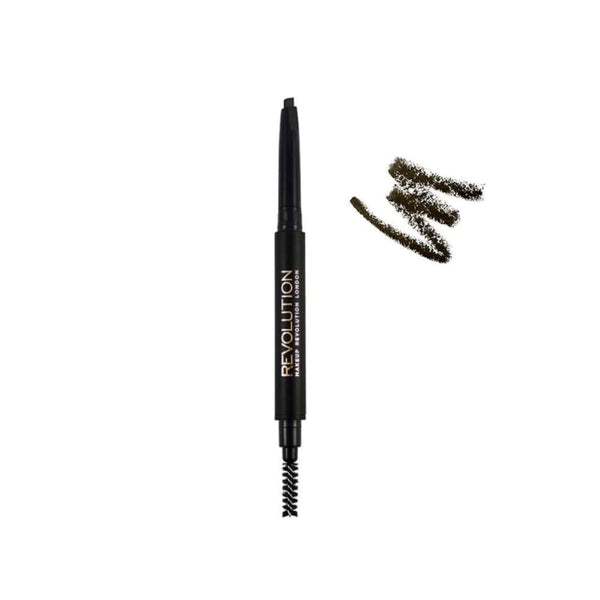 Revolution Dewy Brow Definer Eyebrow Pencil, Dark Brown, Precise Tip, Professional Brush