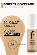 Flormar Perfect Coverage Foundation Full Coverage 12H Almond Oil 102 SFT Beige 30ml