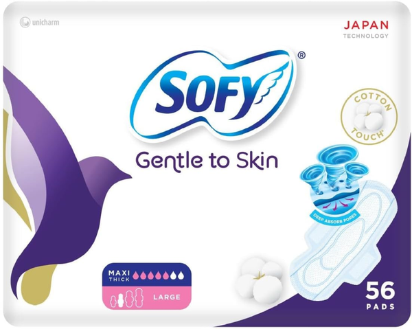 Always Maxi Pads With Wings Gentle To Skin Large Sofy 56 Pieces