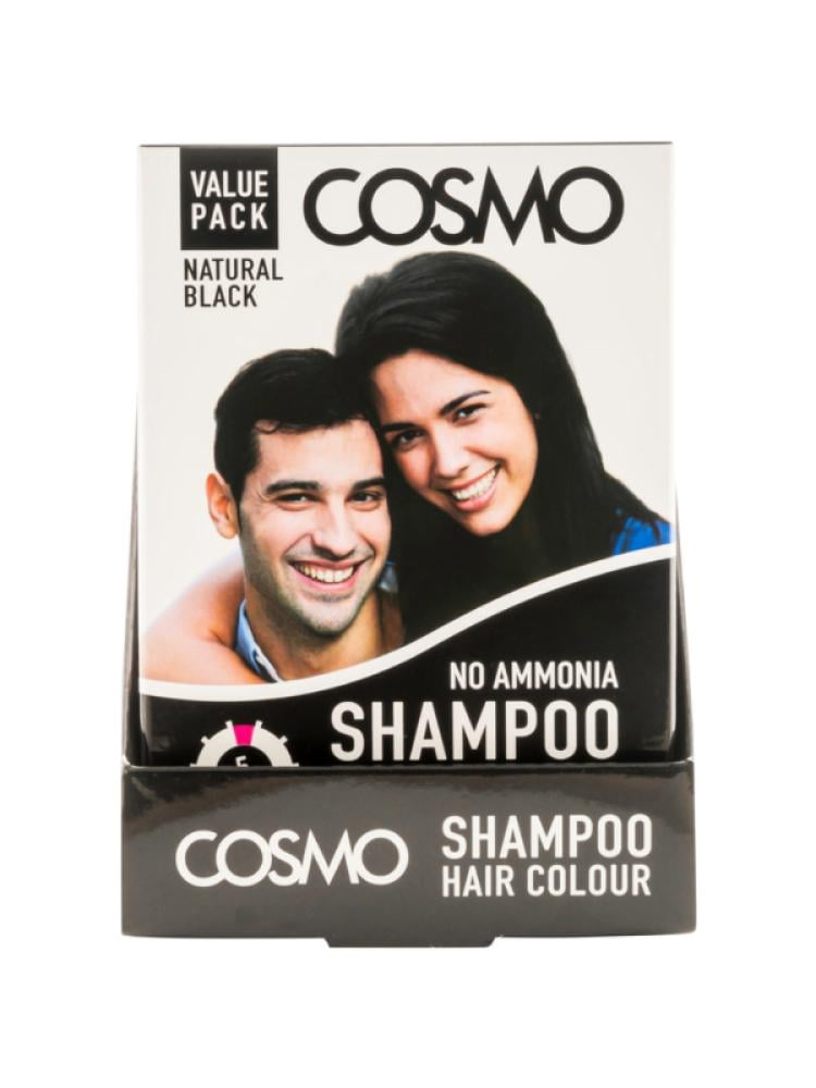 Cosmo Natural Black Hair Dye Shampoo - Keratin, Olive Oil, Vitamin E - 25 ml