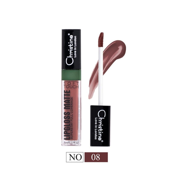 Christine Matte Liquid Lipstick, No. 08, Waterproof, Long-Wear