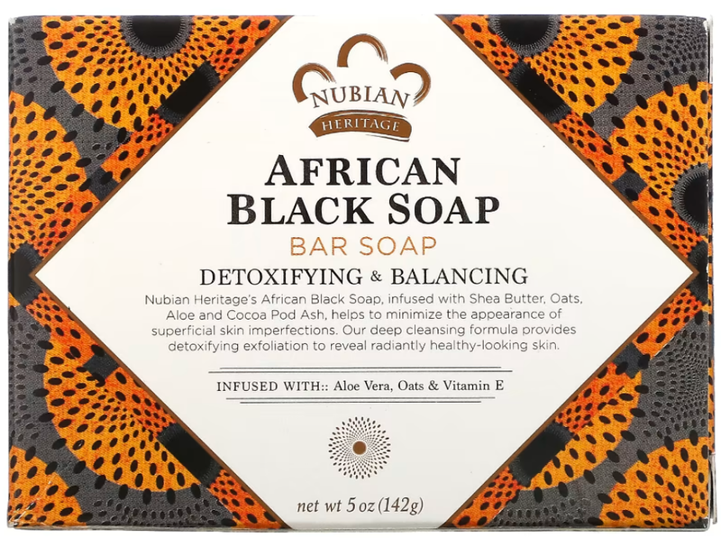 African Black Soap Bar Deep Cleansing Natural Nubian Heritage 142g