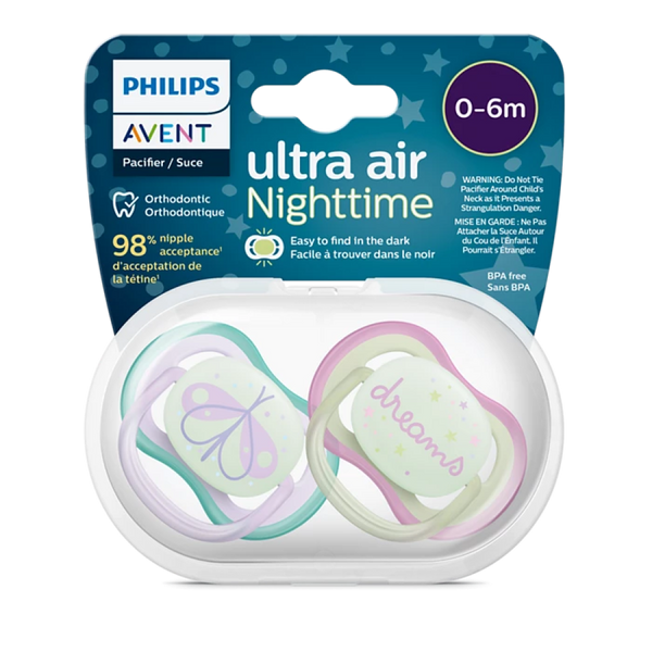 Ultra Air Night Baby Soother for babies aged 0 to 6 months Glow Avent 2 Pcs