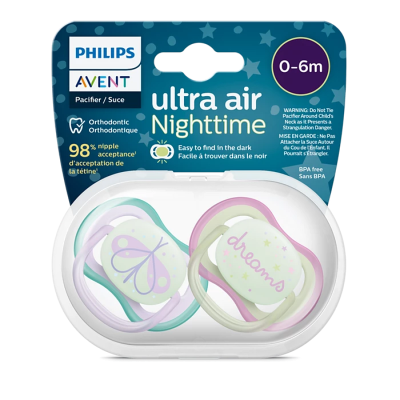 Ultra Air Night Baby Soother for babies aged 0 to 6 months Glow Avent 2 Pcs