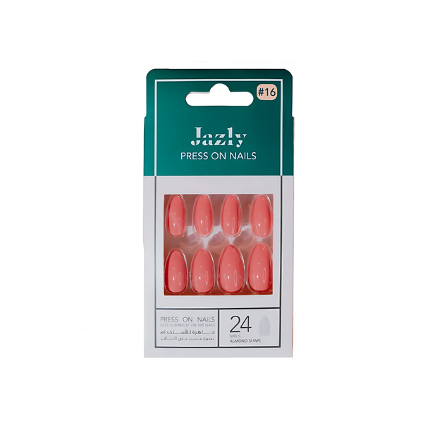 Jazli Self-Adhesive Artificial Nails, Oval Shape, Pink, 24 Count