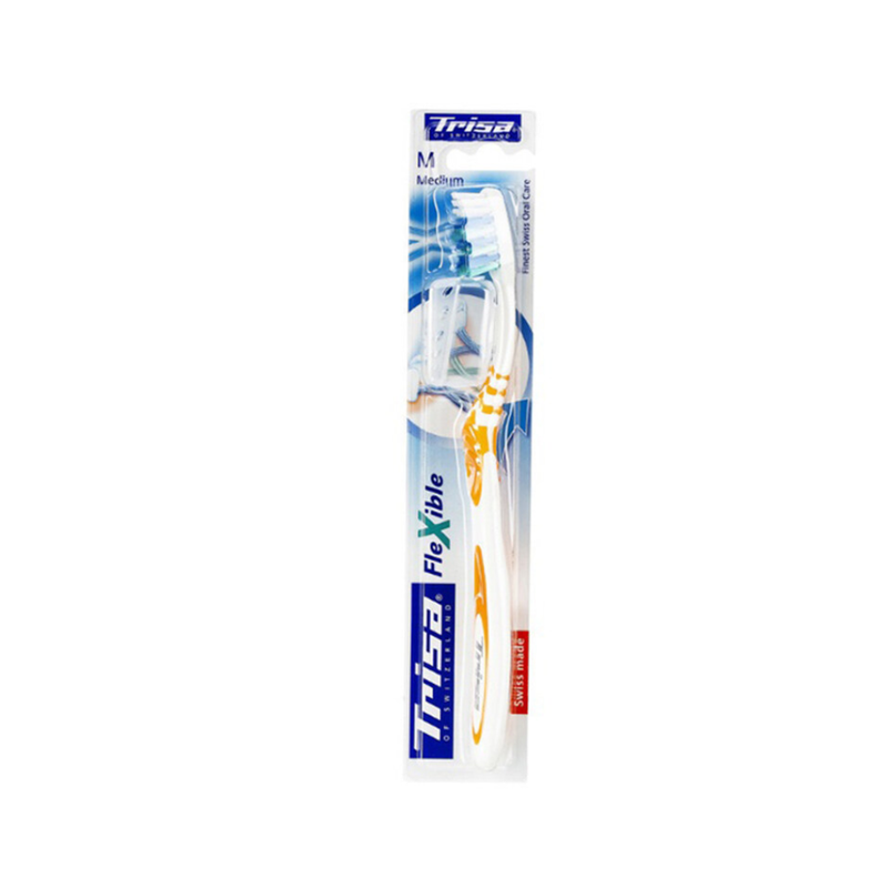 Trisa Medium Toothbrush for Plaque Removal with Ergonomic Handle