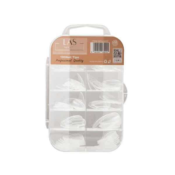 Las Beauty Artificial Nail Set, Clear, 100 Pieces, Assorted Sizes