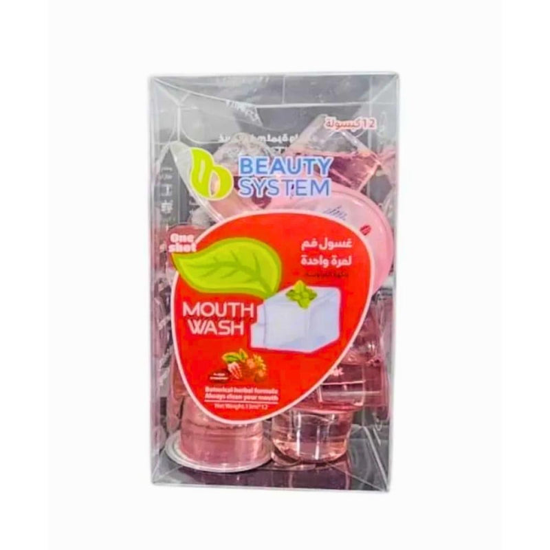 Beauty System Fresh Strawberry Flavor Mouthwash Capsules, Antibacterial, 12 Count, 13ml Each