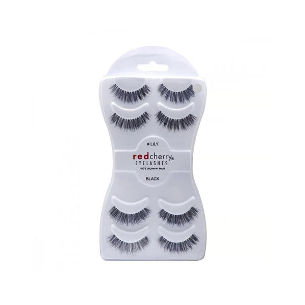 False Eyelashes Natural Look Human Hair Red Cherry LILY Black 4 Pairs