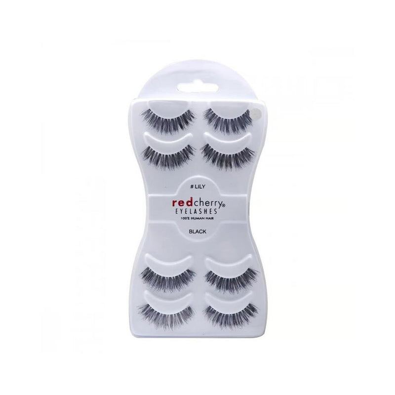 False Eyelashes Natural Look Human Hair Red Cherry LILY Black 4 Pairs