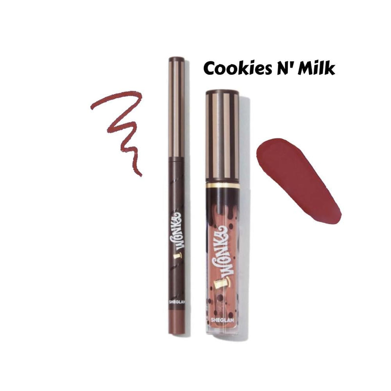 Sheglam Willy Wonka Cocoa Kiss Lipstick and Lip Liner Set Cocoa Color