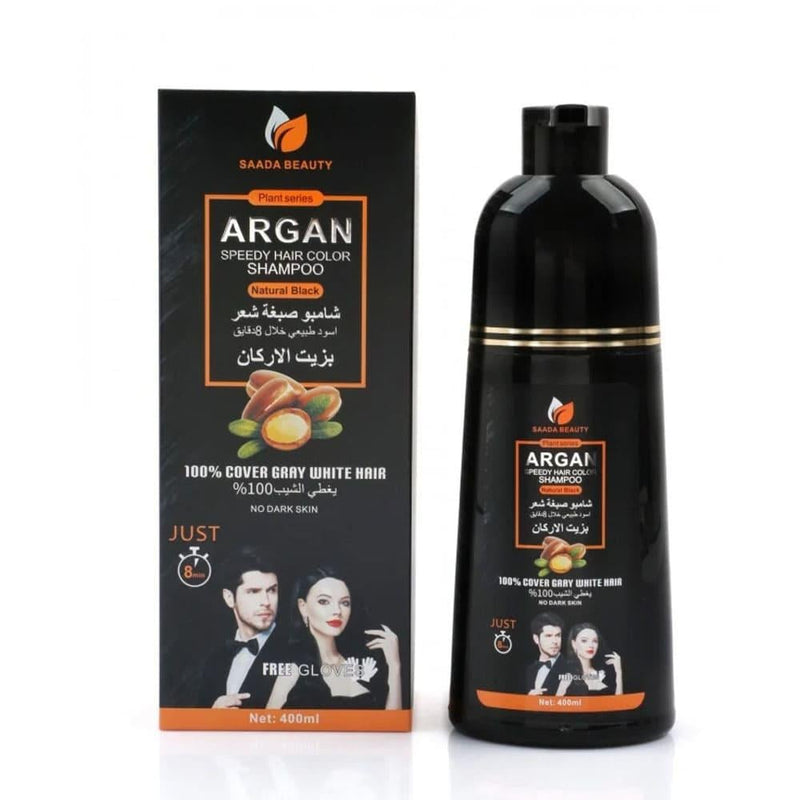 Black Hair Dye Shampoo 3 in 1 Natural Black Argan Oil Saada Beauty 400ml