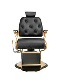 Salon System Barber Chair Black Faux Leather Gold Iron Men's Barbershop