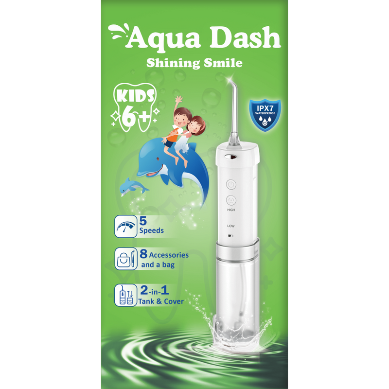 Kids Water Flosser Oral Irrigator Gentle Cleaning Aqua Dash 8 Nozzles
