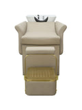 Salon System Beige Hair Washing Chair with Gold Frame & Movable Footrest