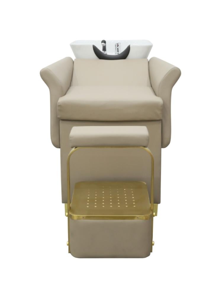 Salon System Beige Hair Washing Chair with Gold Frame & Movable Footrest