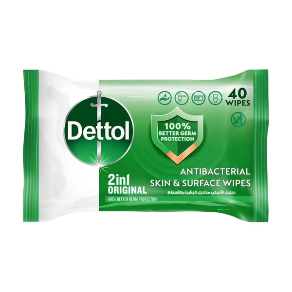 Dettol Antibacterial Skin and Surface Cleansing Wipes 40 Count