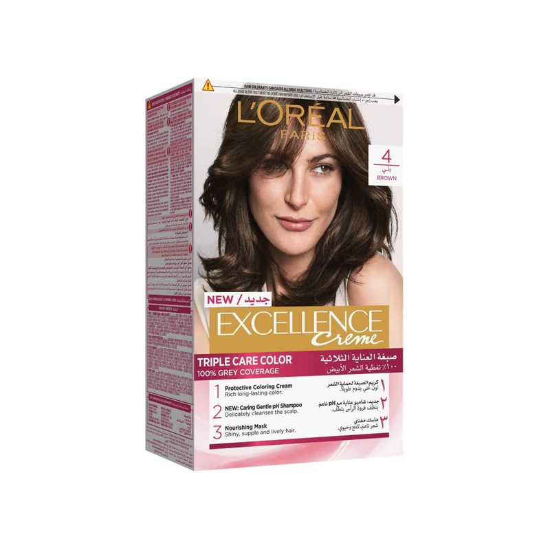 L'Oreal Paris Excellence Triple Protection Hair Color, Brown 4, 192ml