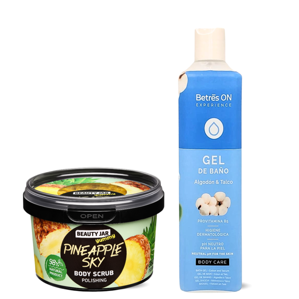 Beatrice On Shower Gel & Beauty Jar Body Scrub Set - Cotton, Talc & Pineapple Scent - 750ml + 360g