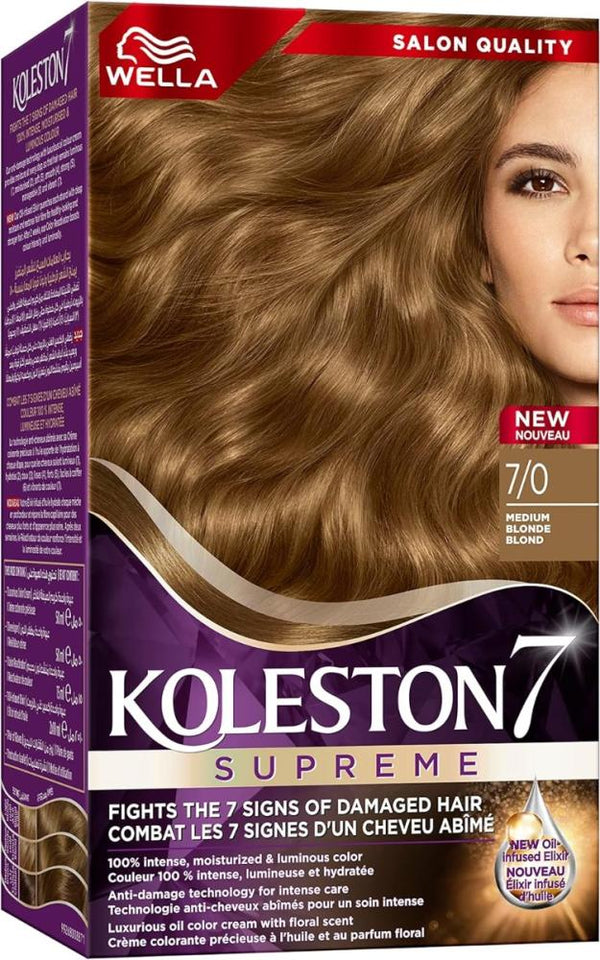 Blonde Hair Dye Kit Medium Blonde 7/0 Permanent Color Koleston 150ml