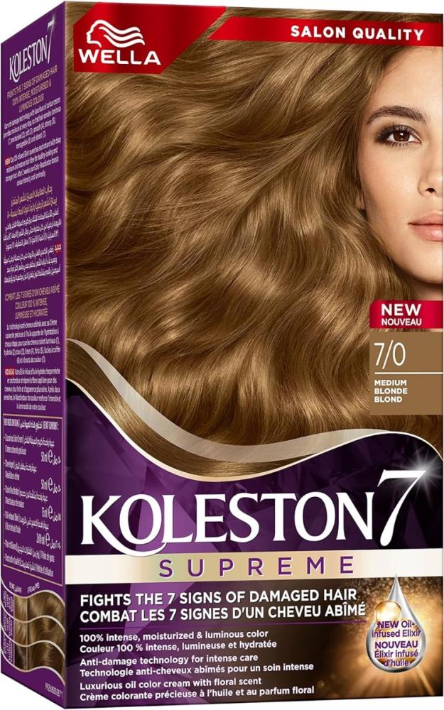 Blonde Hair Dye Kit Medium Blonde 7/0 Permanent Color Koleston 150ml