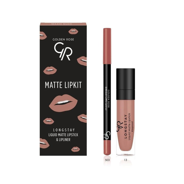 Golden Rose Lipstick and Lip Liner Set, Warm Nude, Creamy Lipstick, Soft Liner