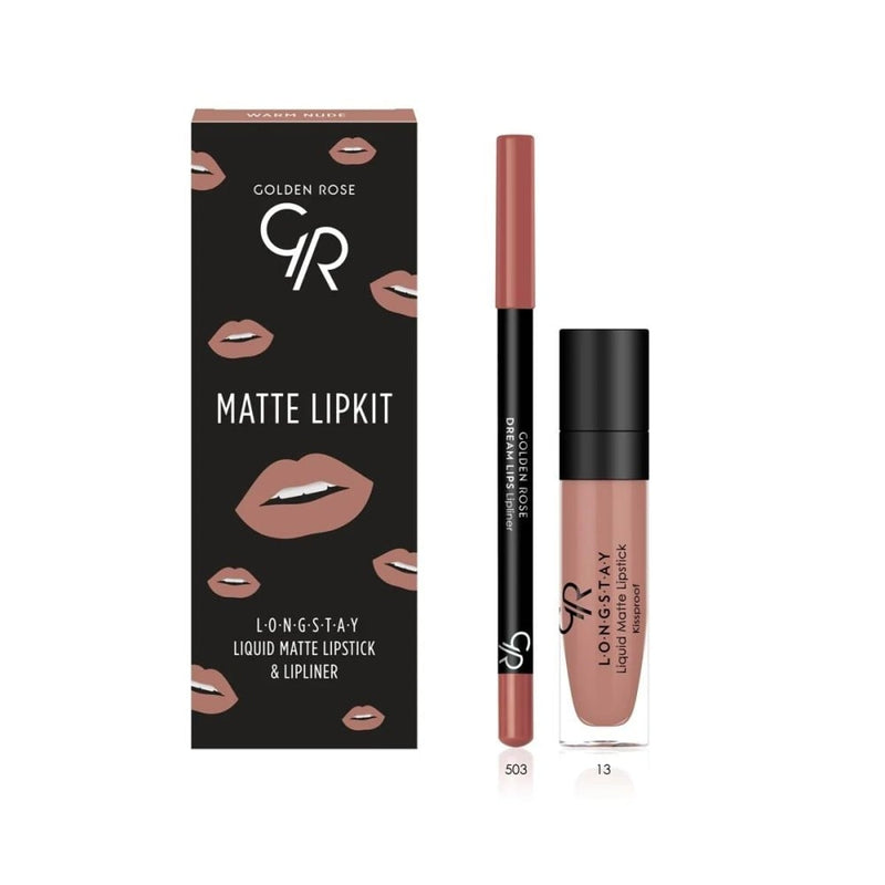 Golden Rose Lipstick and Lip Liner Set, Warm Nude, Creamy Lipstick, Soft Liner