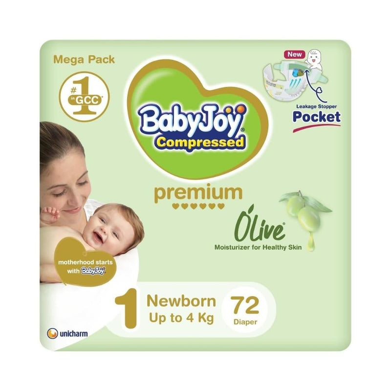BabyJoy Olive Diapers with Olive Oil Moisturizer Size 1 0-4kg 72 Pieces