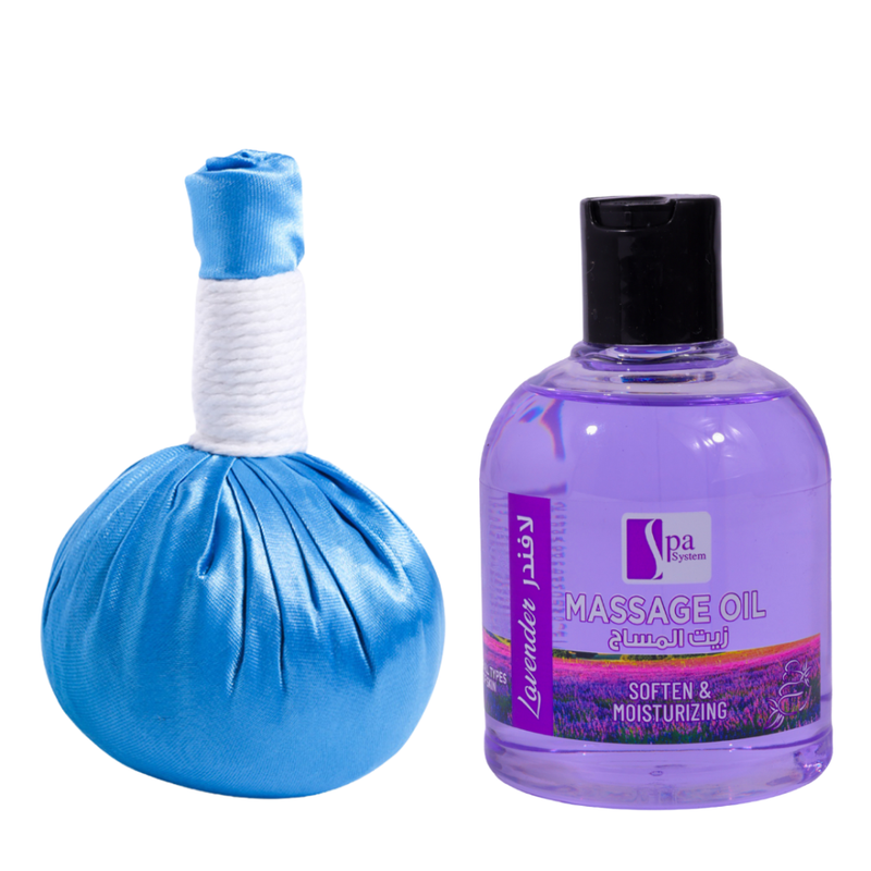 Lavender Mint Herbal Massage Ball & Oil Home Spa Set