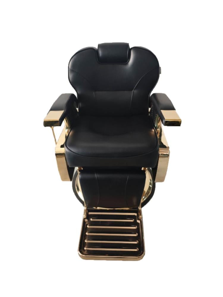 Salon System Audi Plus Edition Men's Barber Chair - Black Leather, Gold Iron