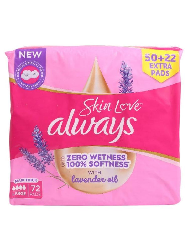 Always Sanitary Pads Skin Love Cotton Soft Maxi Long Heavy Flow 72 Pads