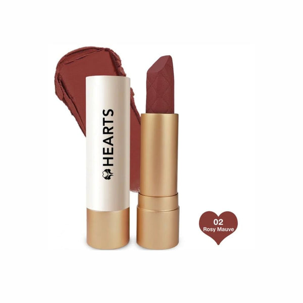 Hearts Creamy Lipstick Rosy Mauve 02 Long-Lasting Satin Matte Metallic