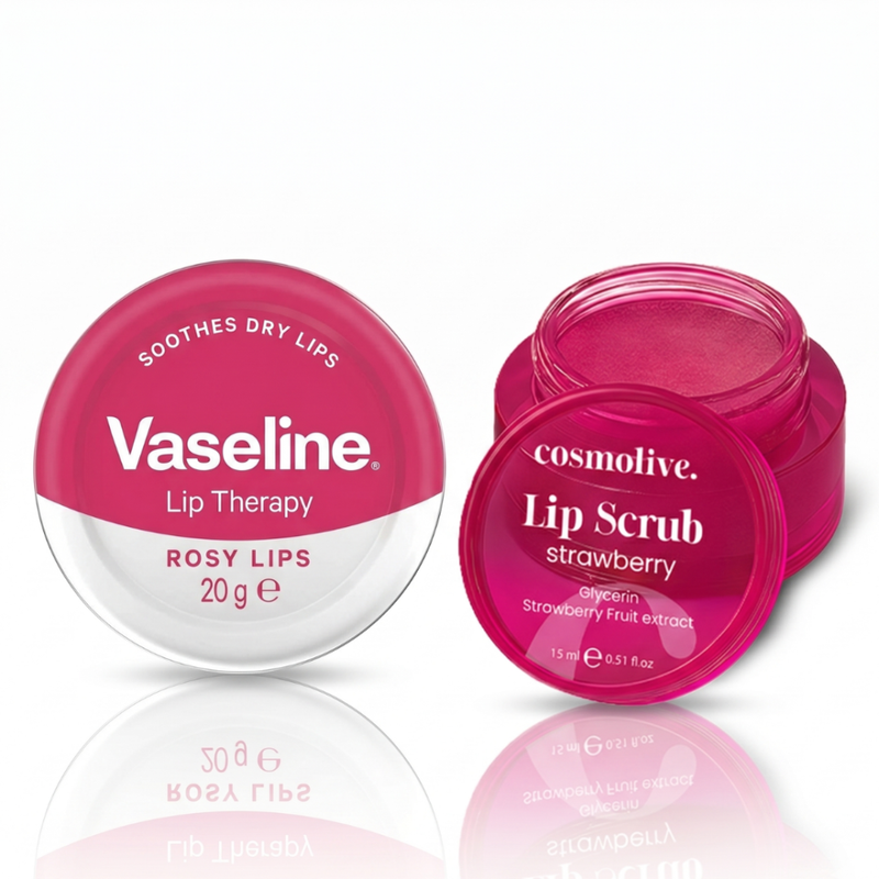 Lip Scrub Kit Strawberry Exfoliating Vaseline Rosy Lip Balm 15ml+20g