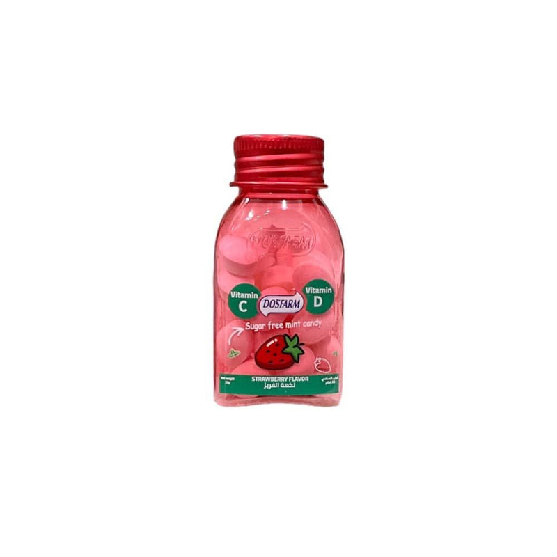 Sugar Free Vitamin Candy Vitamin C & D Strawberry Dosfarm 32pcs