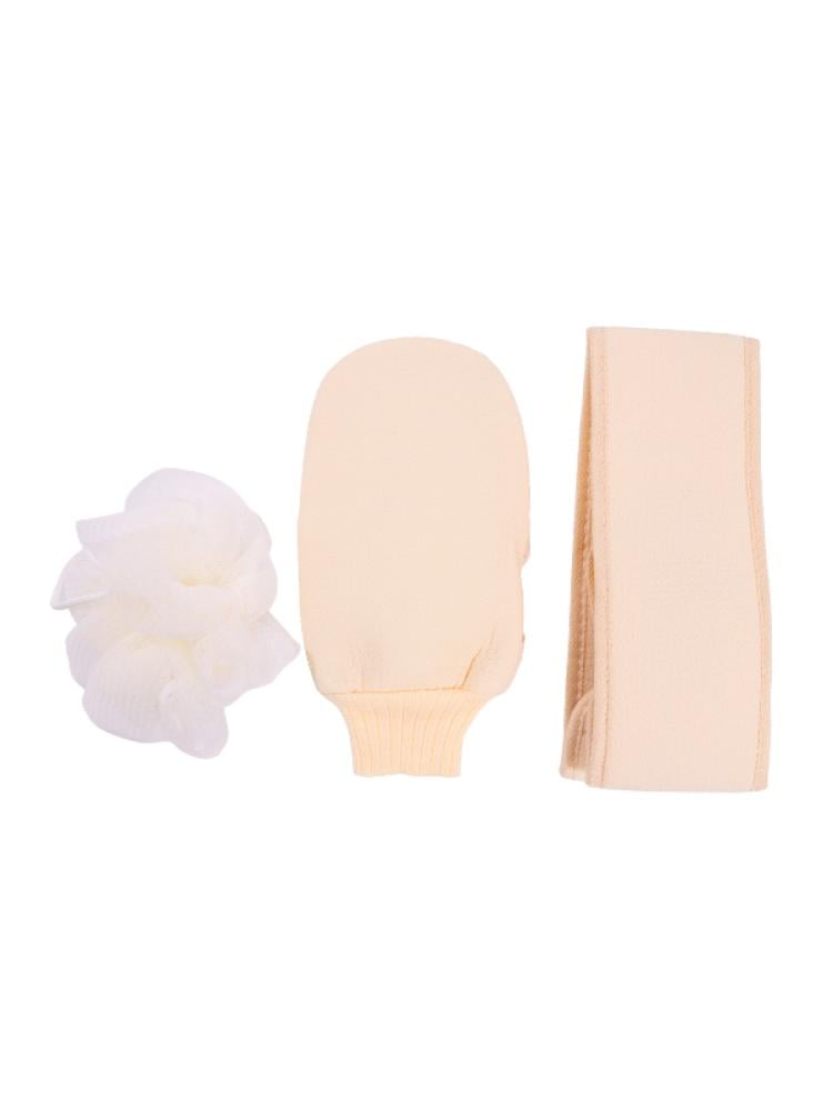 Spa System 3-Piece Bath Loofah Set - Includes Mitt, Puff & Strip