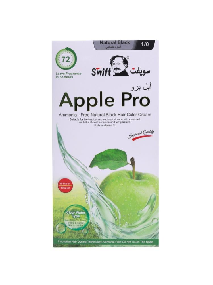 Long Lasting Black Hair Dye Natural Black 1/0 Ammonia-Free Swift Apple Pro 500ml x 2