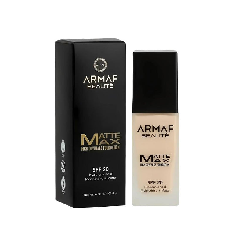 Armaf Beauty Matte Max Liquid Foundation SPF 20, Full Coverage, Porcelain